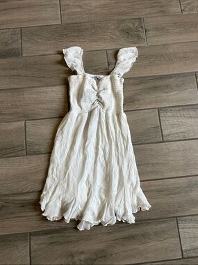 White Mini Sundress with Ruffle Straps and Smocked Bodice